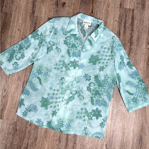 Pendleton • Button Down Floral 3/4 Sleeve Blouse - Picture 1 of 6